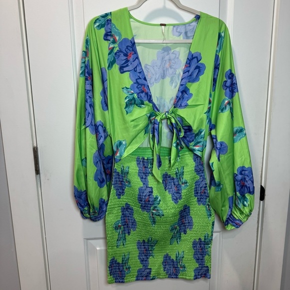 Free People Dresses & Skirts - Free People Mini Dress Cassie Dress Lime Blue Size S Summer Dress